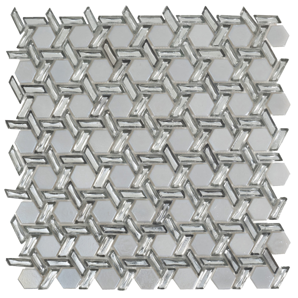 Apollo Tile (Sample) Majeste Silver 4-in x 4-in Glossy Glass Honeycomb Patterned Wall Tile