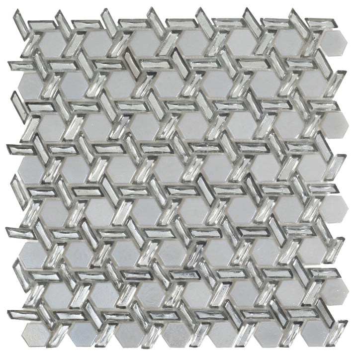 Apollo Tile Majeste Silver 12-in x 12-in Glossy Glass Hexagon Patterned Wall Tile (9.67-sq. ft/ Carton)