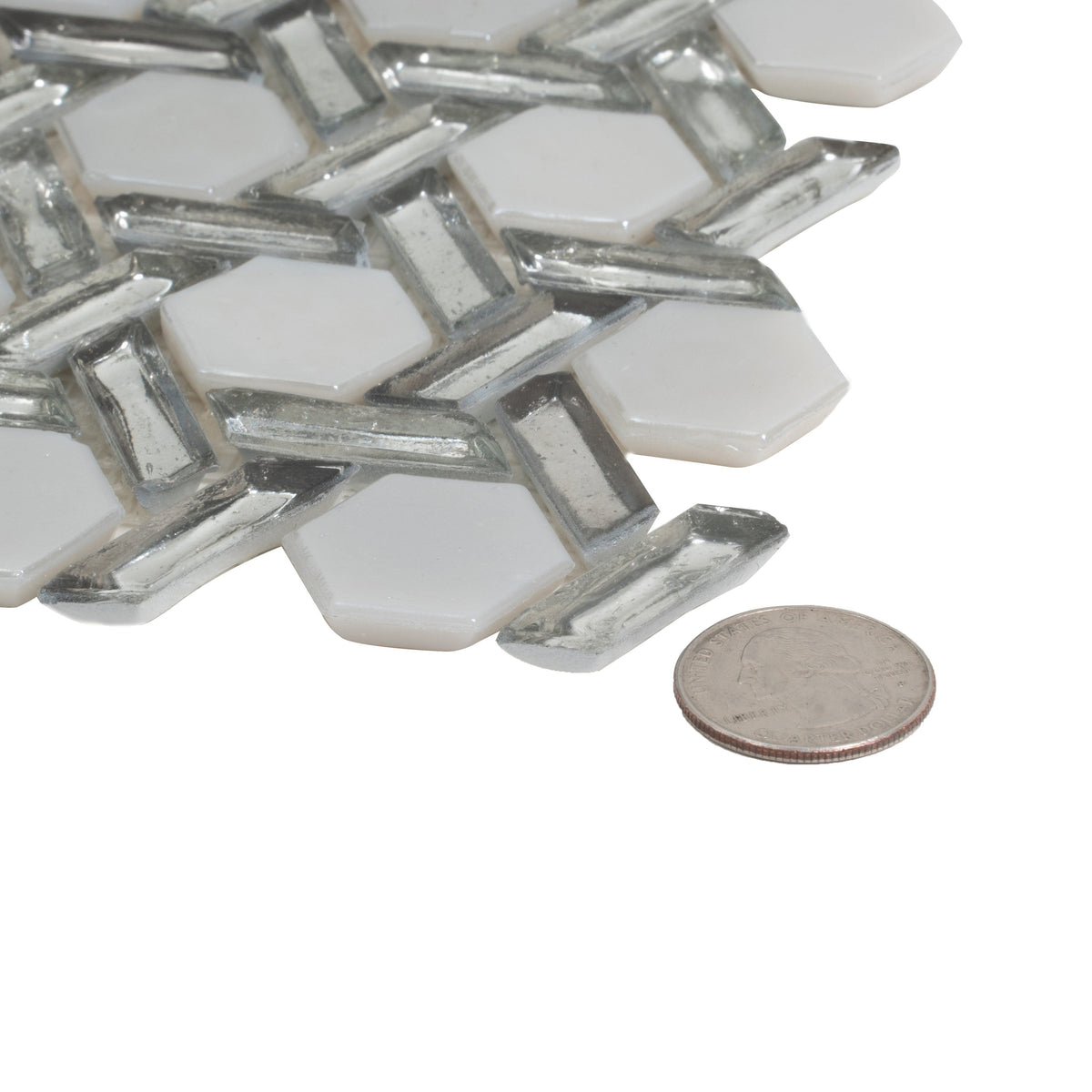Apollo Tile Majeste Silver 12-in x 12-in Glossy Glass Hexagon Patterned Wall Tile (9.67-sq. ft/ Carton)