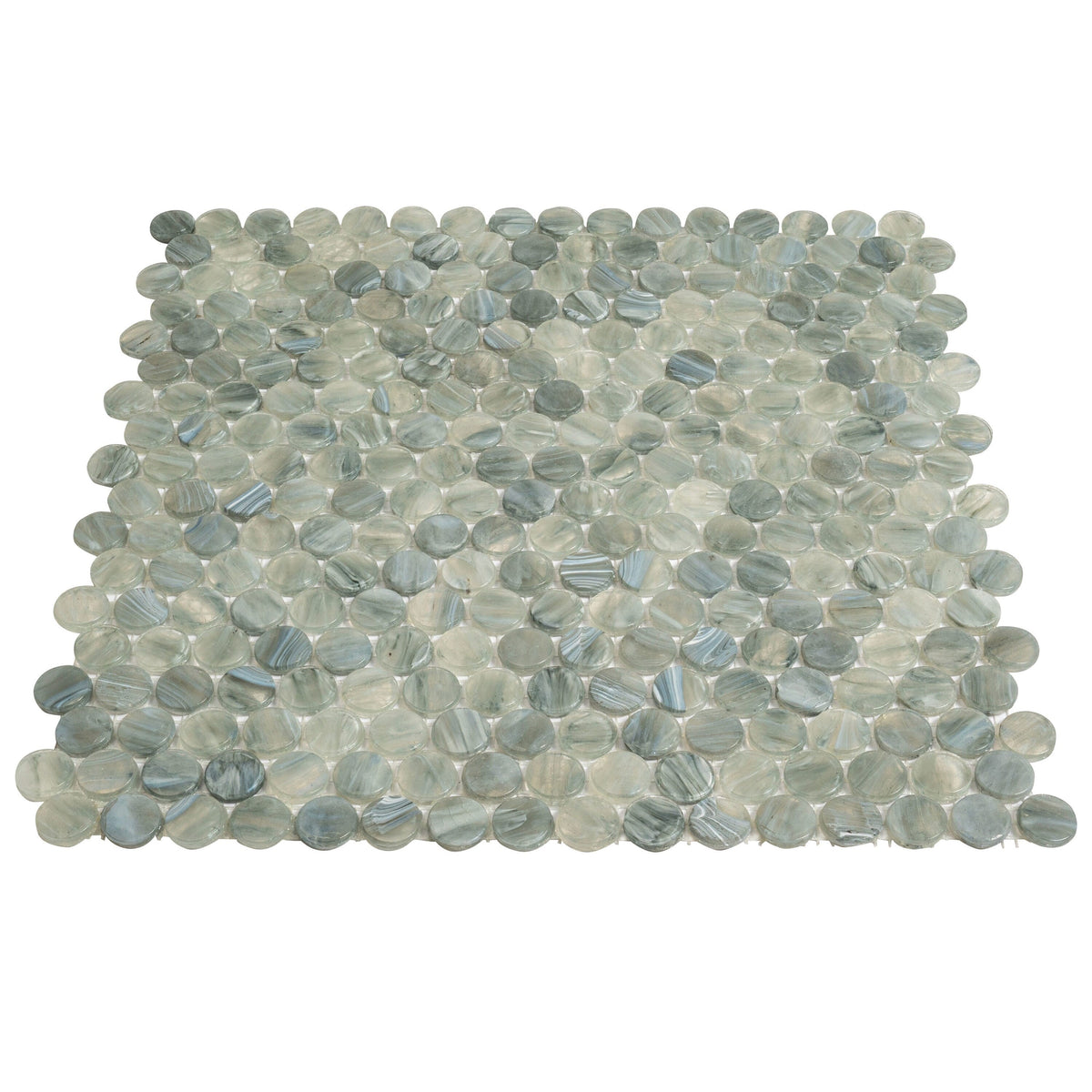 Apollo Tile (Sample) Grey, Blue 4-in x 4-in Glossy Glass Penny Round Stone Look Floor and Wall Tile