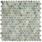 Apollo Tile (Sample) Grey, Blue 4-in x 4-in Glossy Glass Penny Round Stone Look Floor and Wall Tile