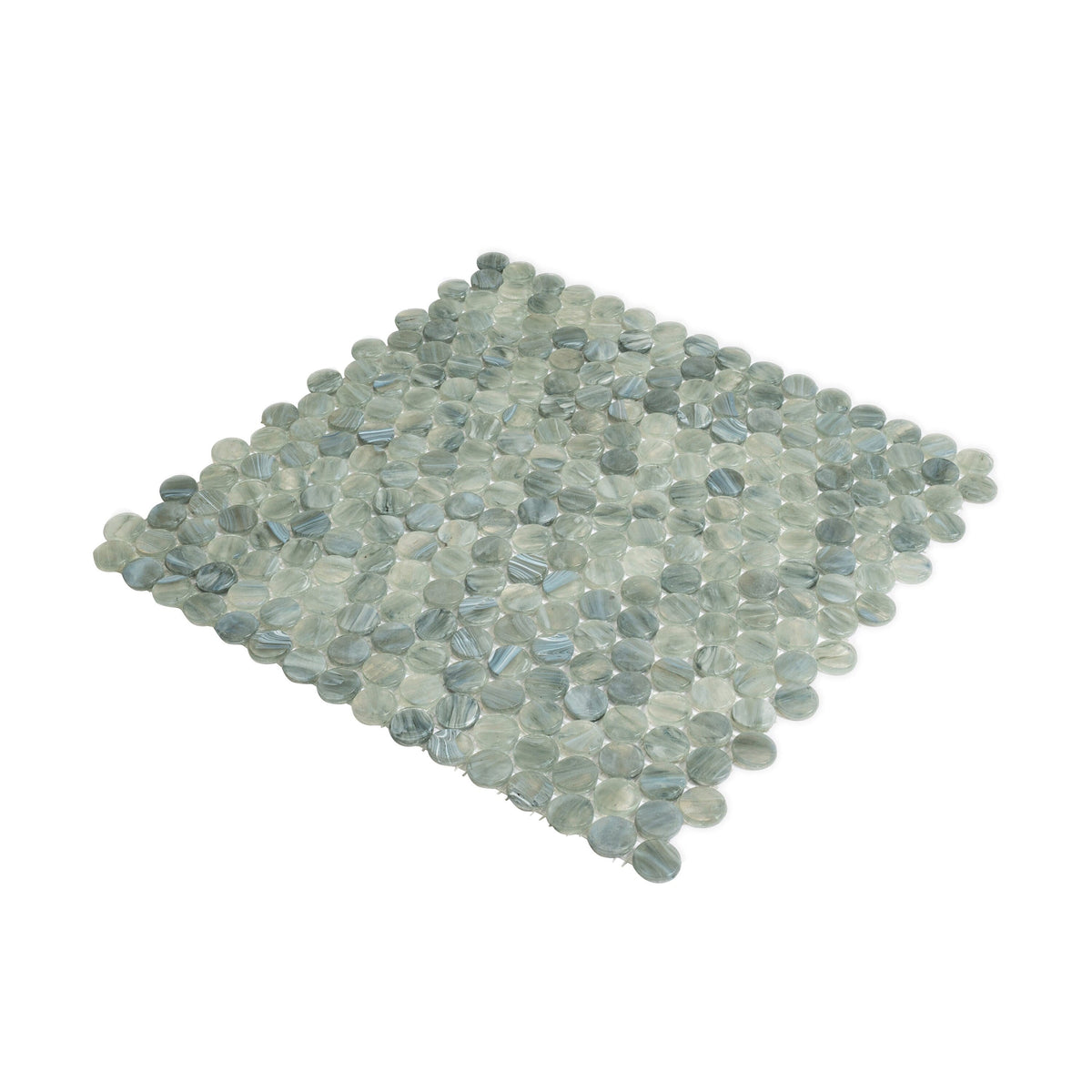 Apollo Tile (Sample) Grey, Blue 4-in x 4-in Glossy Glass Penny Round Stone Look Floor and Wall Tile