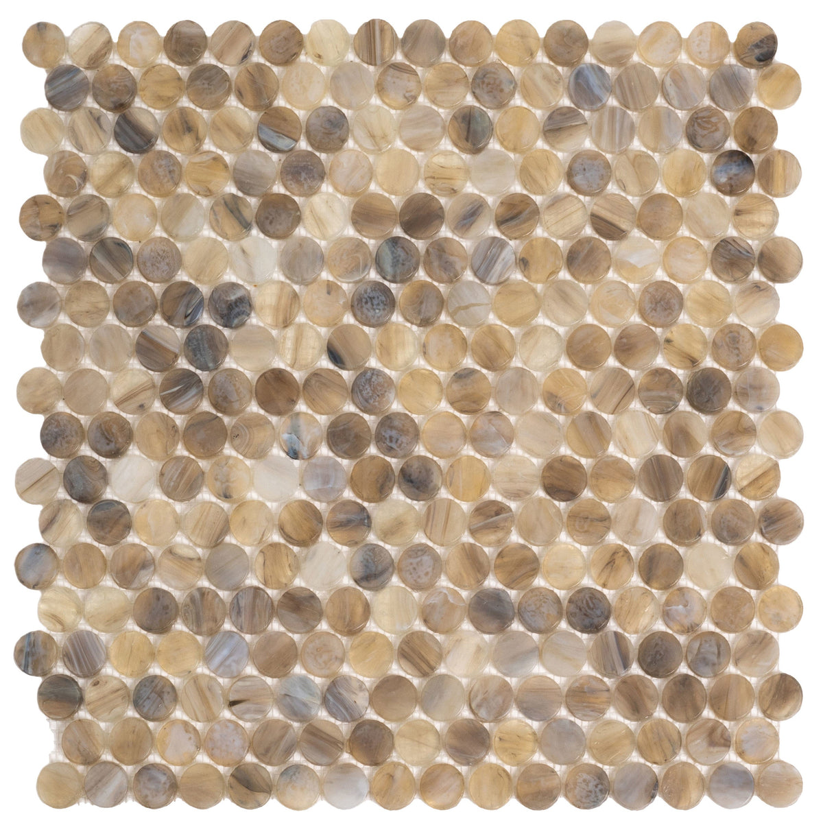 Apollo Tile Majeste Brown 12-in x 12-in Glossy Glass Penny Round Patterned Floor and Wall Tile (10.34-sq. ft/ Carton)
