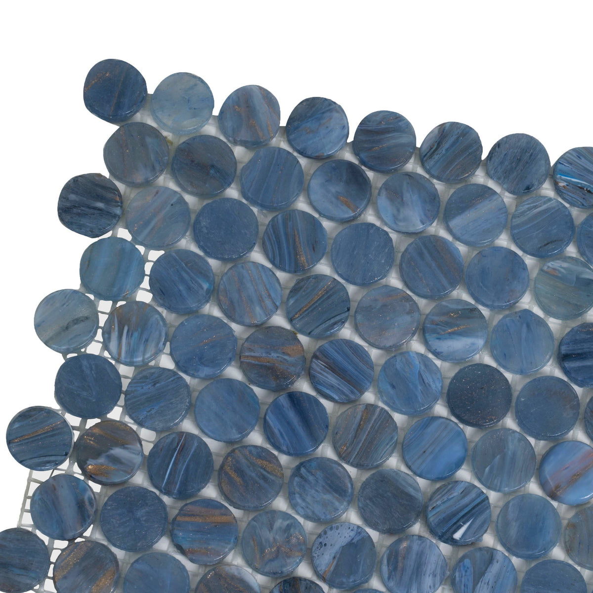 Apollo Tile (Sample) Majeste Denim Blue 4-in x 4-in Glossy Glass Penny Round Patterned Floor and Wall Tile