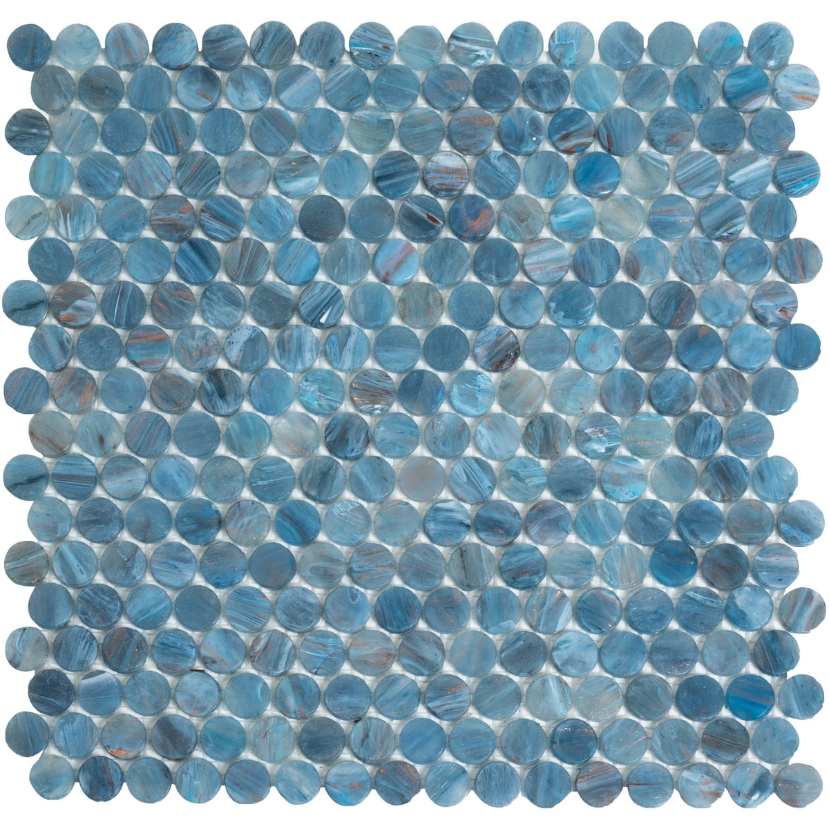 Apollo Tile (Sample) Majeste Denim Blue 4-in x 4-in Glossy Glass Penny Round Patterned Floor and Wall Tile