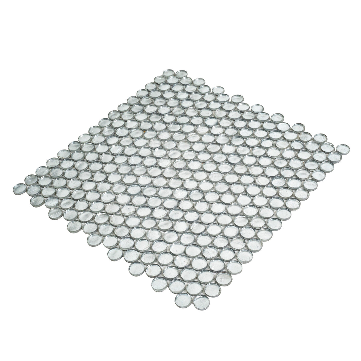 Apollo Tile (Sample) Majeste Dark Silver 4-in x 4-in Glossy Glass Penny Round Patterned Wall Tile