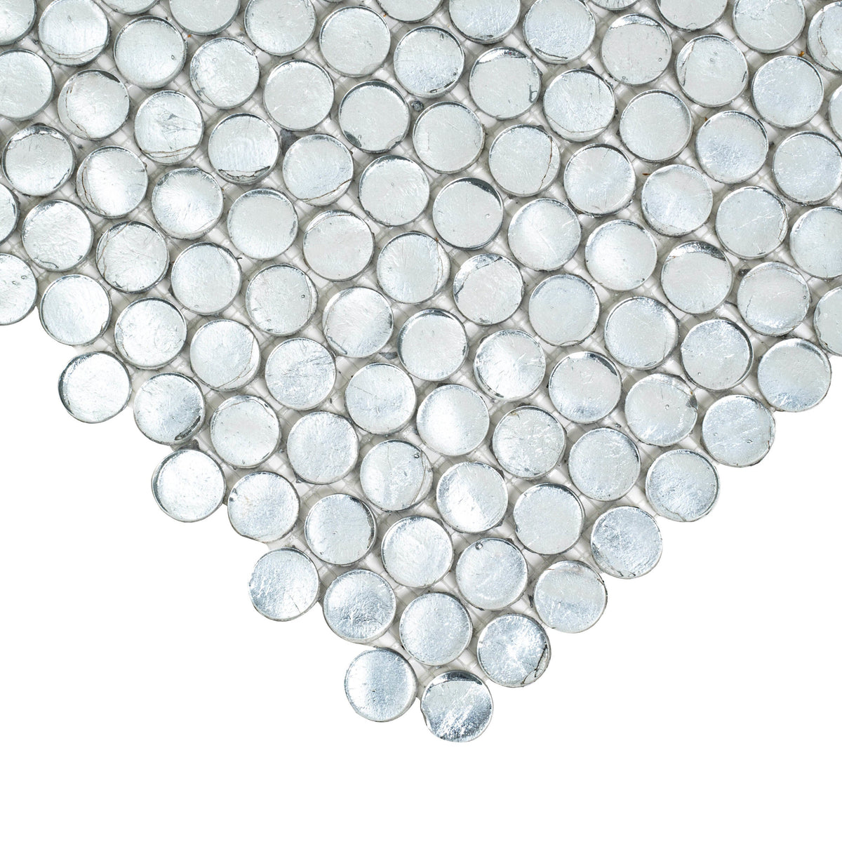 Apollo Tile (Sample) Majeste Dark Silver 4-in x 4-in Glossy Glass Penny Round Patterned Wall Tile
