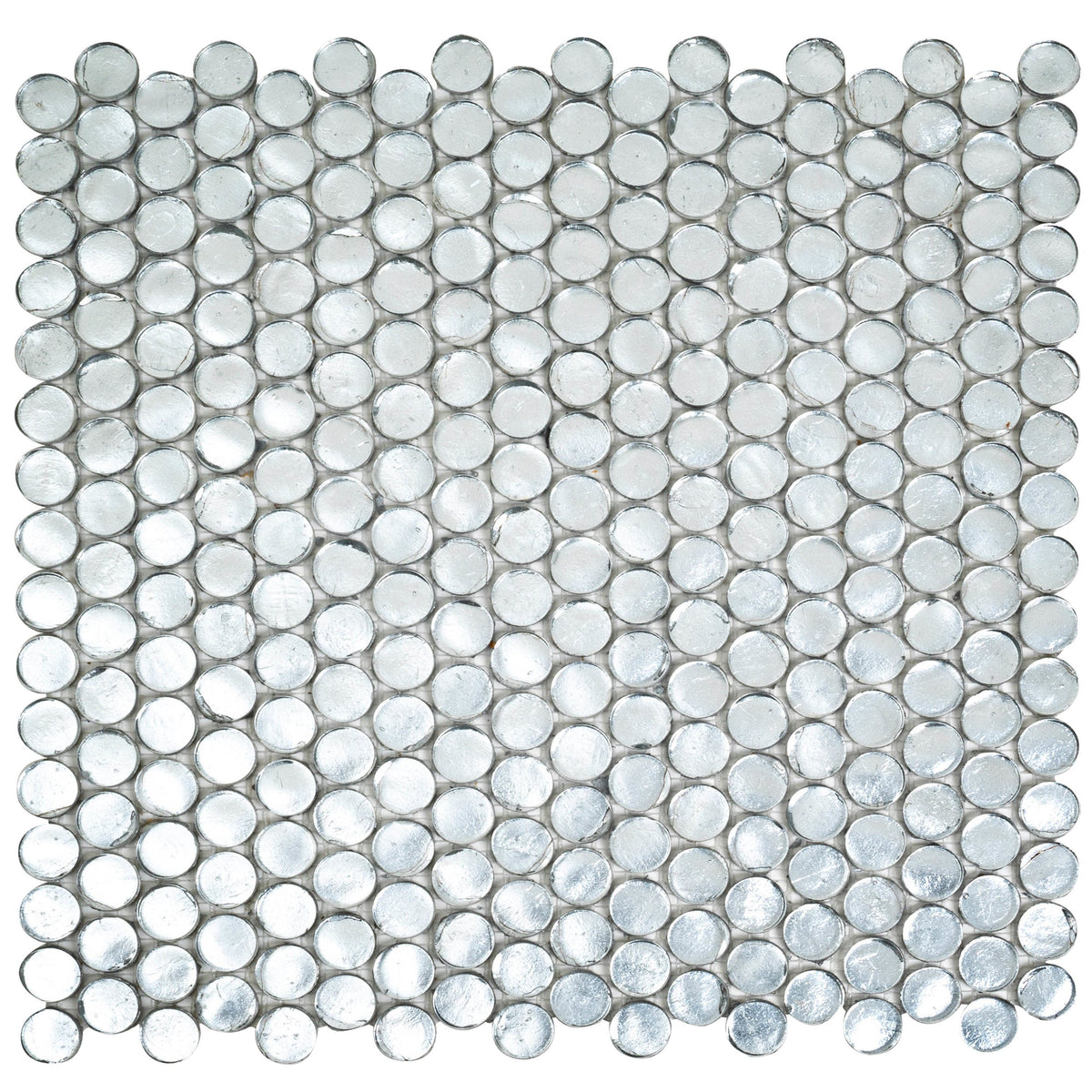 Apollo Tile (Sample) Majeste Dark Silver 4-in x 4-in Glossy Glass Penny Round Patterned Wall Tile