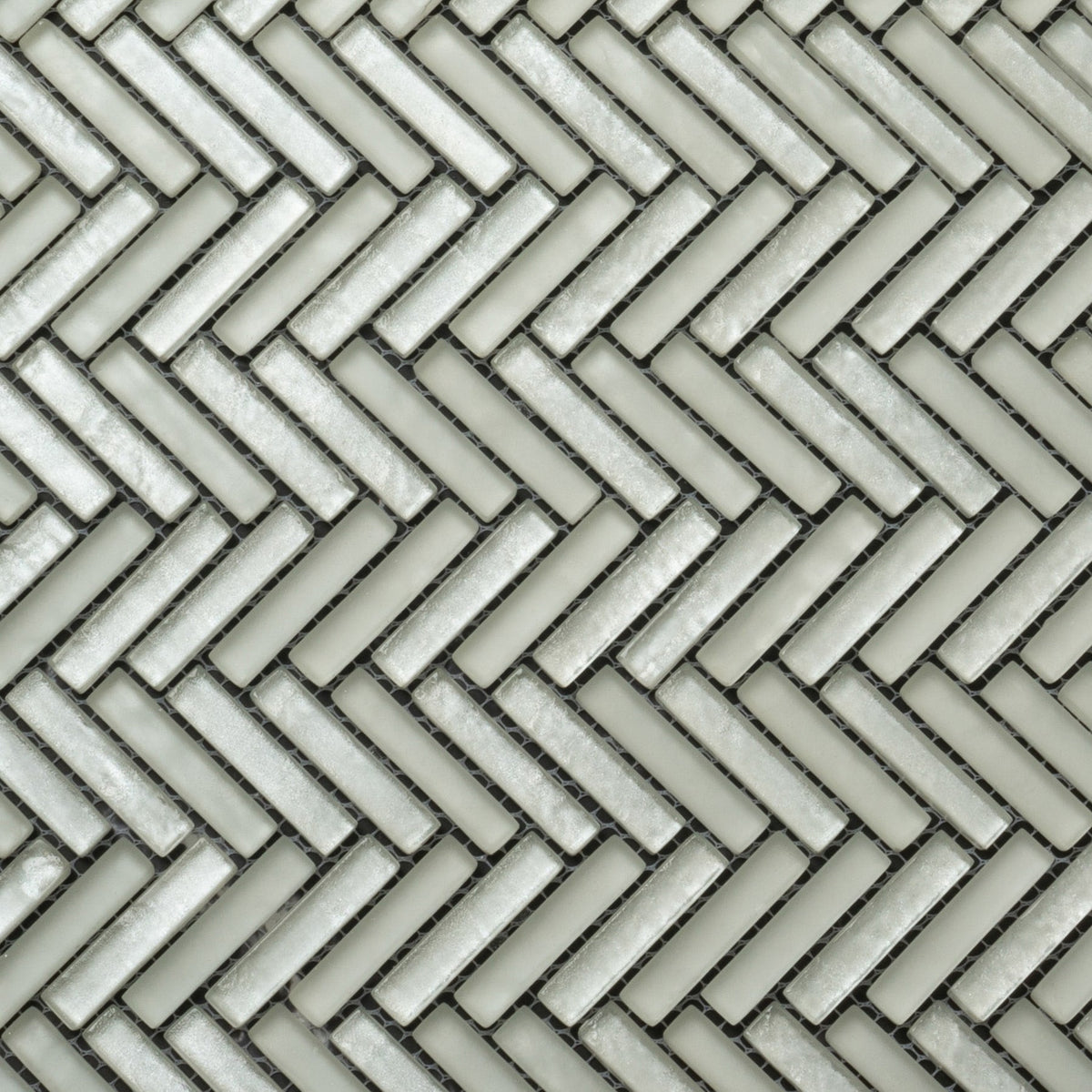 Apollo Tile (Sample) Winterland White 4-in x 4-in Glossy Glass Herringbone Mosaic Floor and Wall Tile