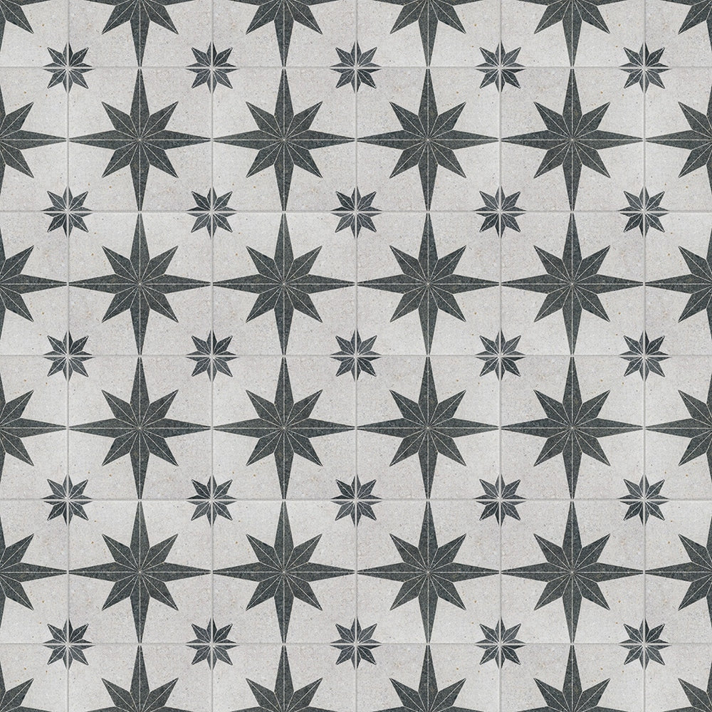 Affinity Tile Compass Star White Stone 8-in x 8-in Matte Porcelain Encaustic Floor and Wall Tile product image