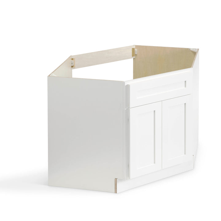 Valleywood Cabinetry Pure White 42-in W x 34.5-in H x 24-in D Pure White Birch Diagonal Corner Base Ready To Assemble Plywood Cabinet (Flat Panel Shaker Style)