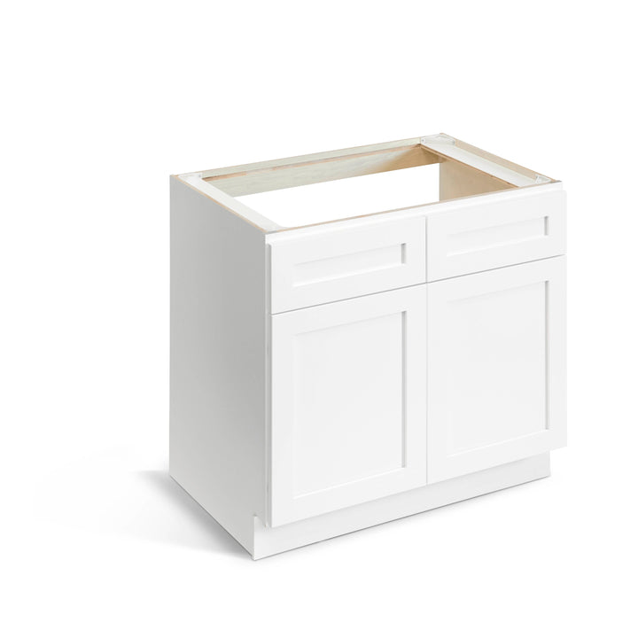 Valleywood Cabinetry Pure White 36-in W x 34.5-in H x 24-in D Pure White Birch Base Ready To Assemble Plywood Cabinet (Flat Panel Shaker Door Style)
