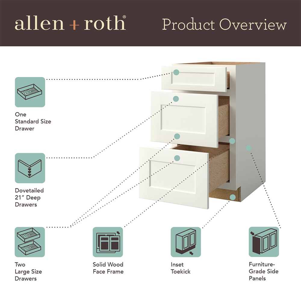 allen + roth McKeller 18-in W x 34.5-in H x 24-in D Linen 3-Drawer Base Fully Assembled Cabinet (Flat Panel Style)