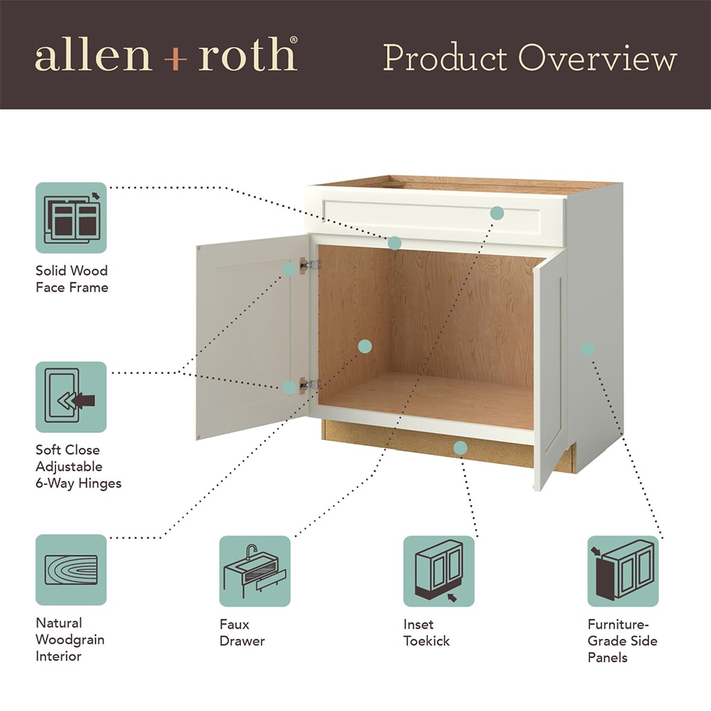allen + roth Pattingham 36-in W x 34.5-in H x 24-in D Harbor Sink Base Fully Assembled Cabinet (Raised Panel Square Style)
