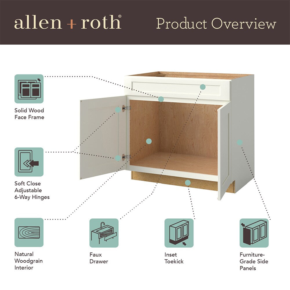 allen + roth Aveley 33-in W x 34.5-in H x 24-in D Linen Sink Base Fully Assembled Cabinet (Flat Panel Shaker Style)