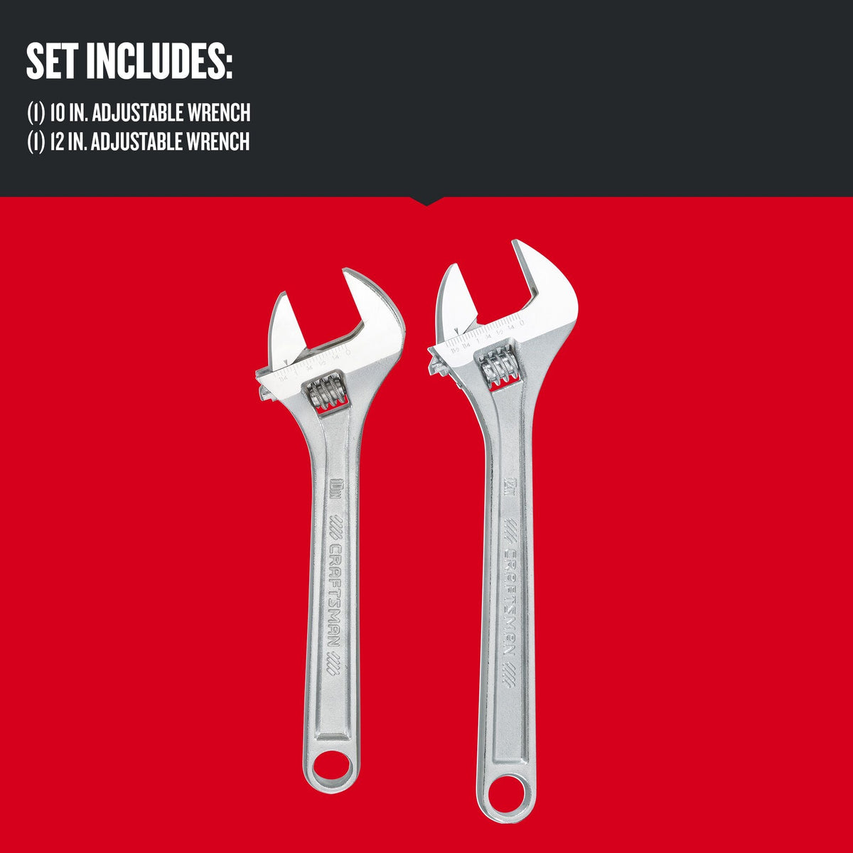 CRAFTSMAN 2-Piece 10-in & 12-in Steel Adjustable Wrench Set, Polished Chrome