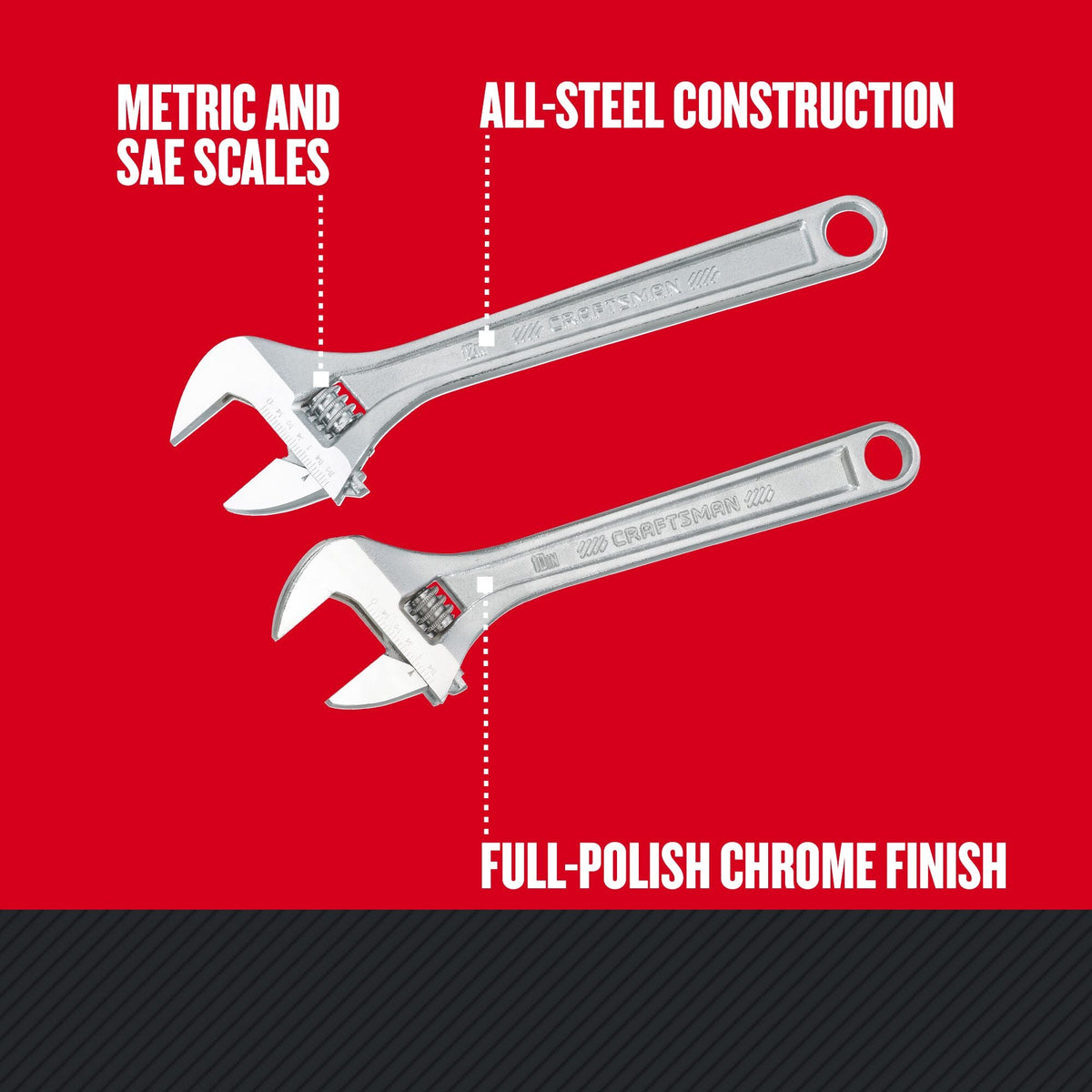 CRAFTSMAN 2-Piece 10-in & 12-in Steel Adjustable Wrench Set, Polished Chrome