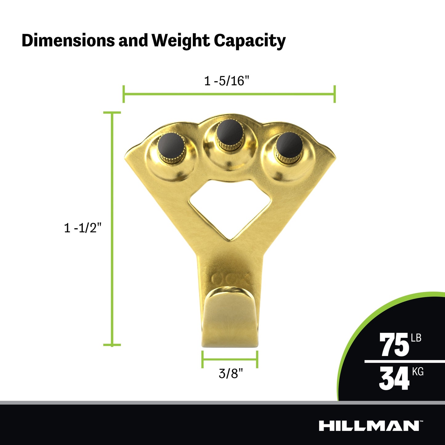 Hillman AnchorWire Brass-Plated Classic Picture Hanger, 75 lb, 1-Pack