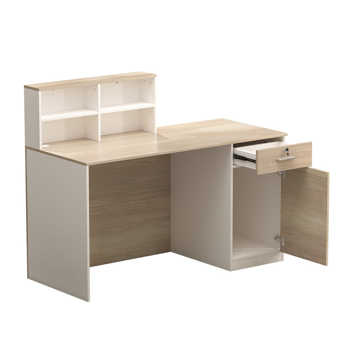 FUFU&GAGA Modern/Contemporary Off-White Reception Desk with Drawers, Shelves, and Lockable Cabinet
