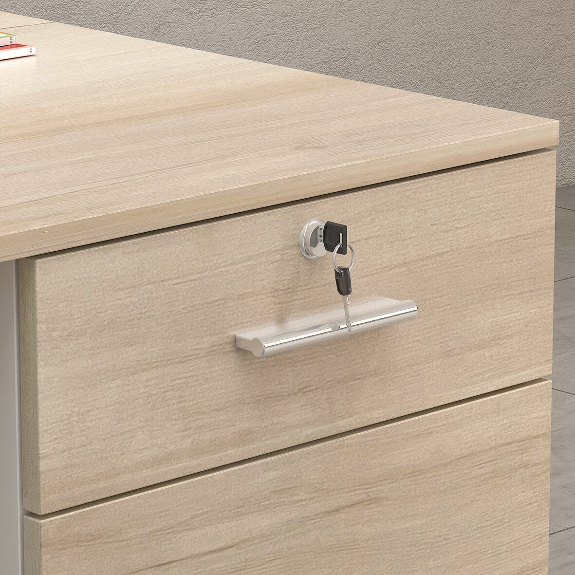 FUFU&GAGA Modern/Contemporary Off-White Reception Desk with Drawers, Shelves, and Lockable Cabinet