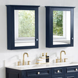 WELLFOR Solid Wood 24 x 30 Surface Mount Navy Blue Mirrored Soft Close Medicine Cabinet