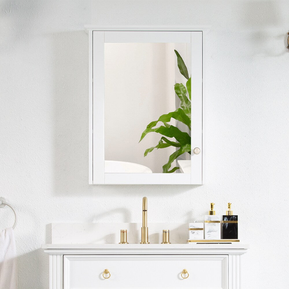 WELLFOR Solid Wood 24-in x 30-in Surface Mount White Mirrored Soft Close Medicine Cabinet