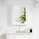 WELLFOR Solid Wood 24-in x 30-in Surface Mount White Mirrored Soft Close Medicine Cabinet