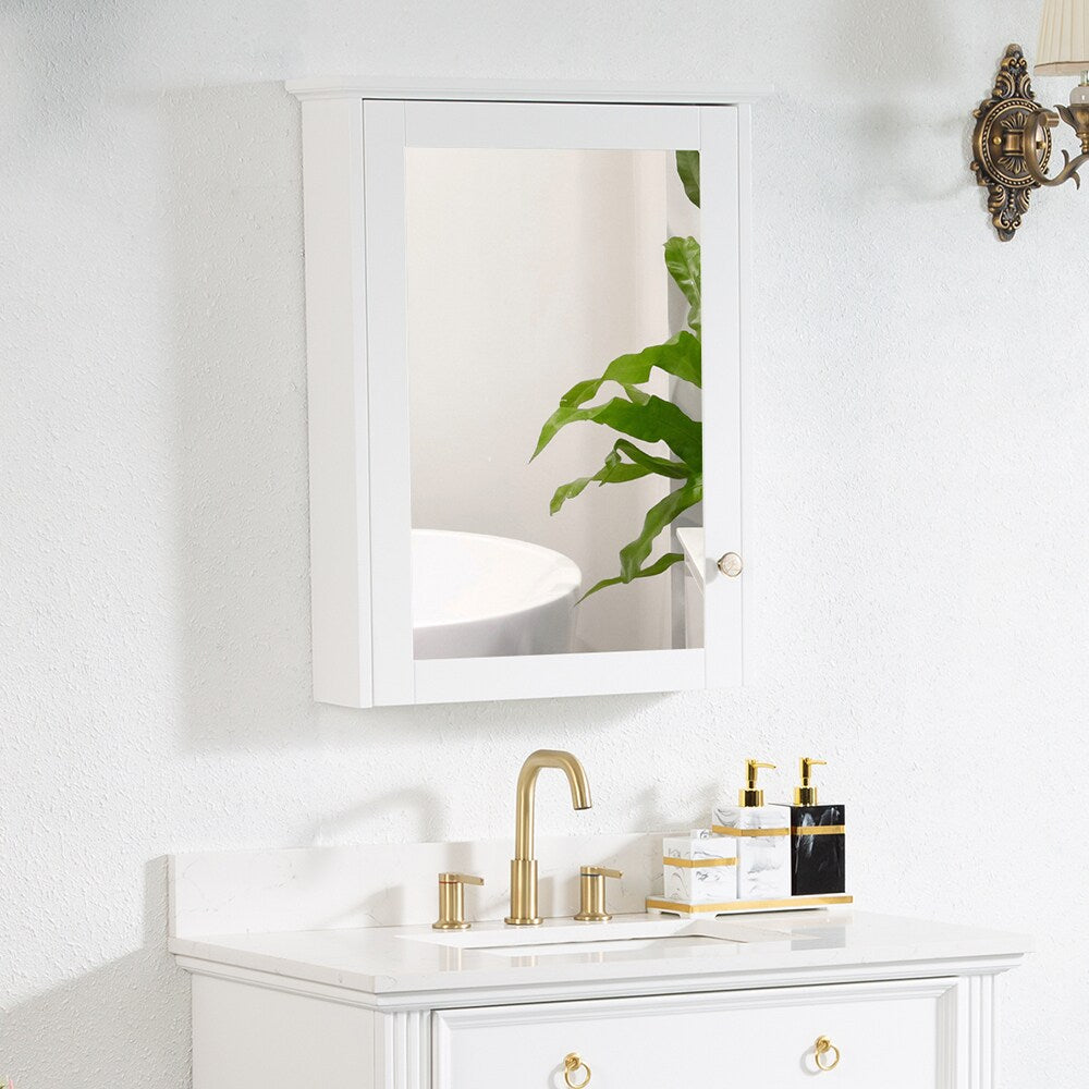 WELLFOR Solid Wood 24-in x 30-in Surface Mount White Mirrored Soft Close Medicine Cabinet