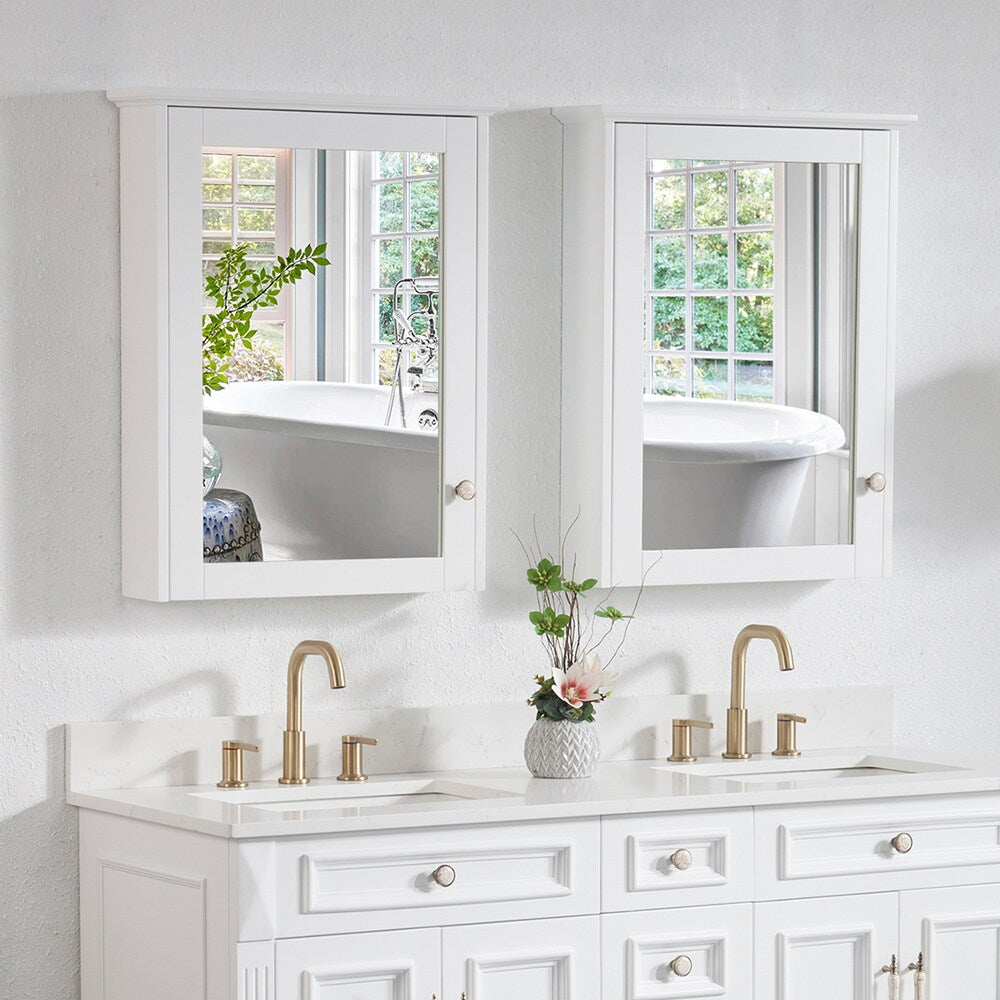 WELLFOR Solid Wood 24-in x 30-in Surface Mount White Mirrored Soft Close Medicine Cabinet