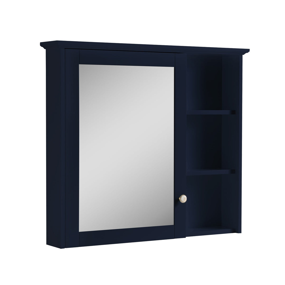 WELLFOR Solid Wood 34-in x 30-in Surface Mount Navy Blue Mirrored Soft Close Medicine Cabinet