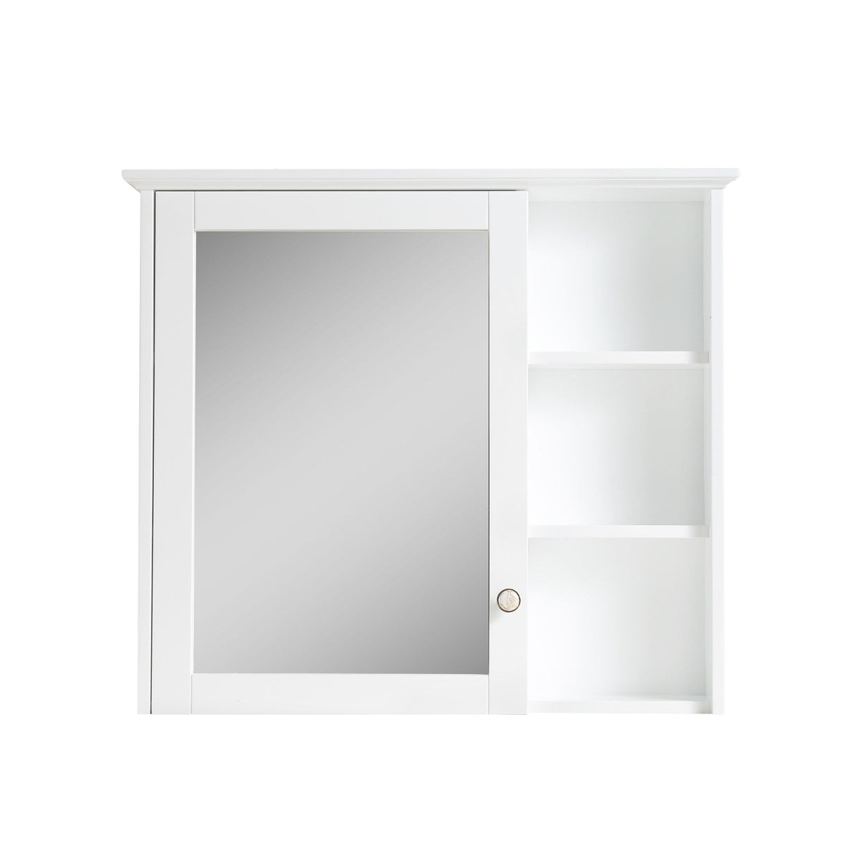WELLFOR Solid Wood 34-in x 30-in Surface Mount White Mirrored Soft Close Medicine Cabinet