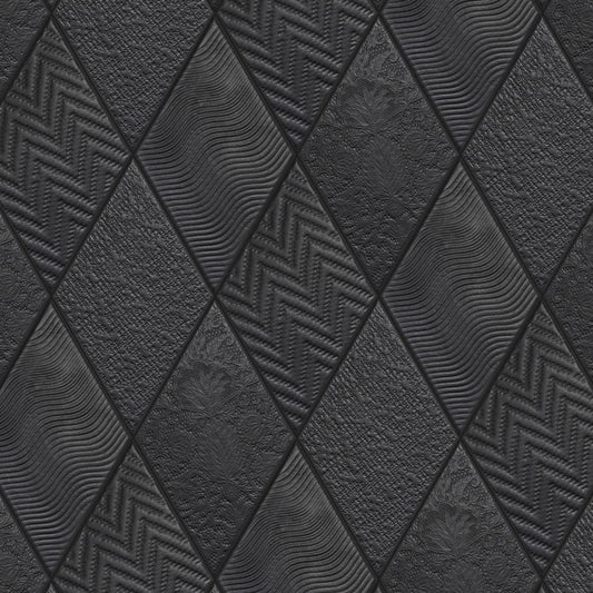 Affinity Tile Rhombus Black 6-in x 10-in Satin Porcelain Patterned Diamond Floor and Wall Tile product image