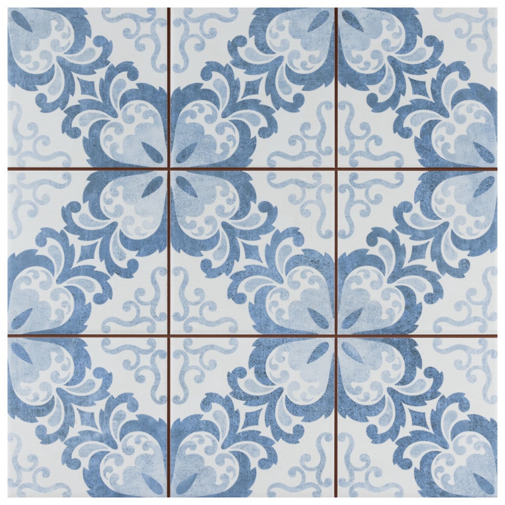 Affinity Tile Harmonia Floral Lattice Blue 13-in x 13-in Matte Ceramic Encaustic Floor and Wall Tile product image