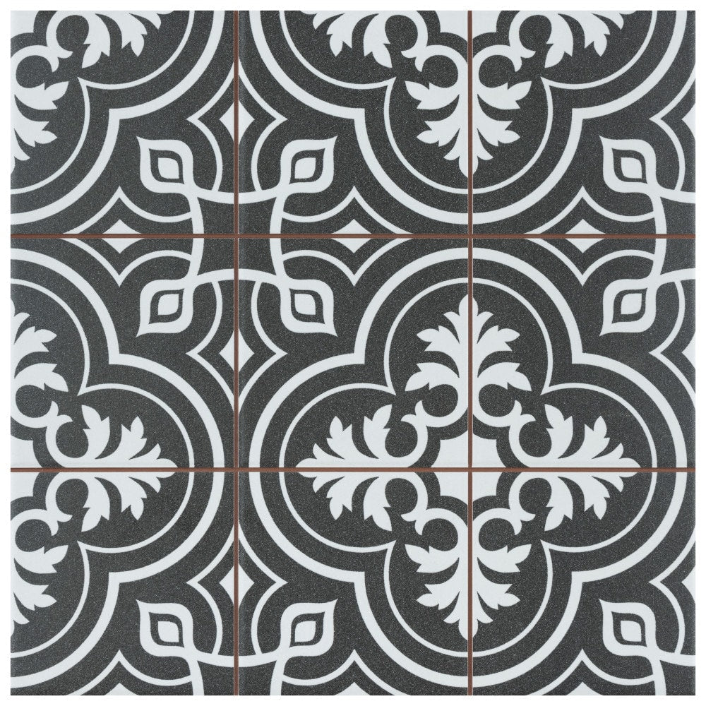 Affinity Tile Harmonia Vintage Black 13-in x 13-in Matte Ceramic Encaustic Floor and Wall Tile product image
