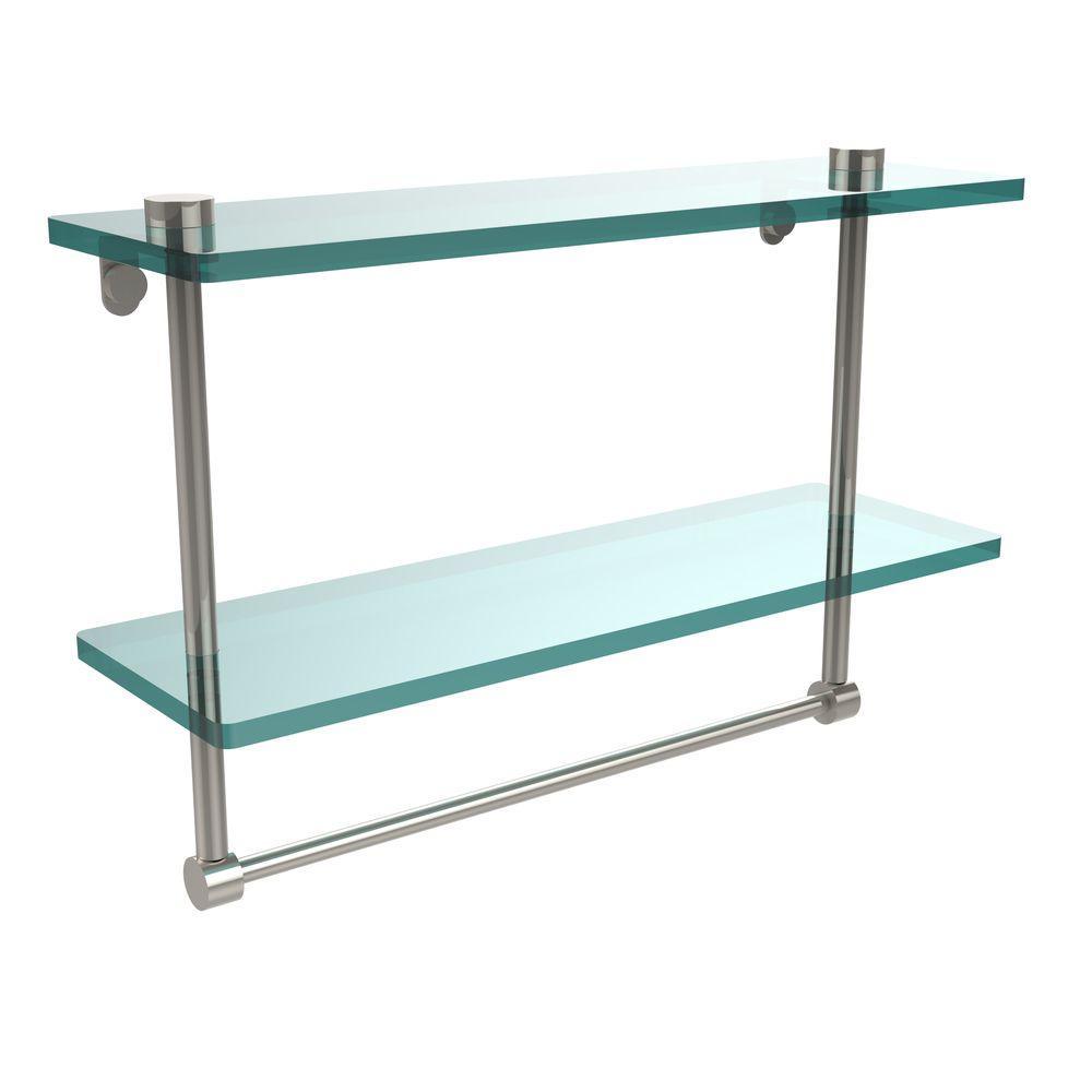 16 in. L  x 12 in. H  x 5 in. W 2-Tier Clear Glass Vanity Bathroom Shelf with Towel Bar in Polished Brass - Super Arbor
