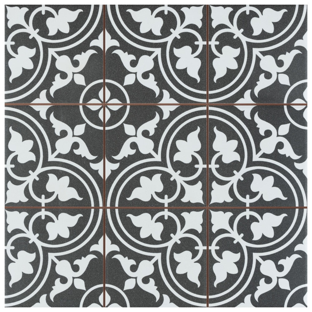 Affinity Tile Harmonia Classic Black 13-in x 13-in Matte Ceramic Encaustic Floor and Wall Tile product image