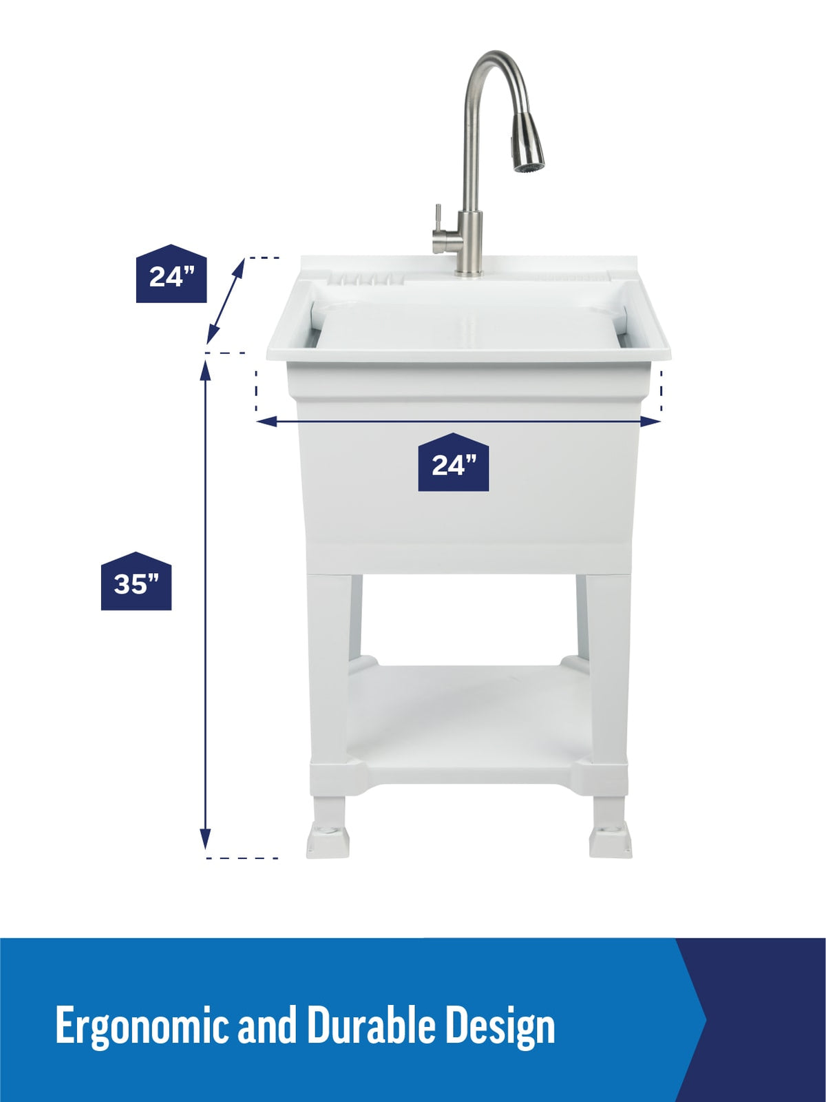 Project Source 24-in x 24-in White Freestanding Utility Tub with Faucet and Drain