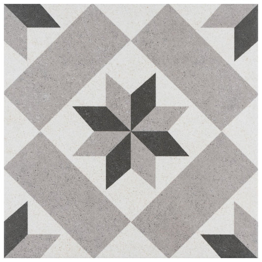 Affinity Tile Vintage Star Grey 10-in x 10-in Satin Porcelain Encaustic Floor and Wall Tile product image