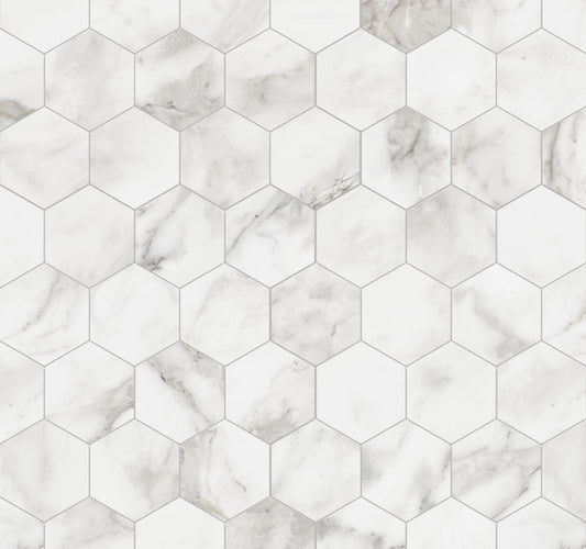 Satori Bianco Palazzo 12-in x 12-in Polished Porcelain Marble Look Hexagon Mosaic Floor and Wall Tile (0.97-sq. ft/ Piece)