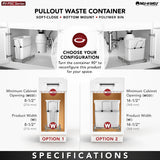 Rev-A-Shelf 20-Quart Soft-Close Pull-Out Trash Can, White Polymer Bin, Bottom-Mount RV-8PSC-11-5