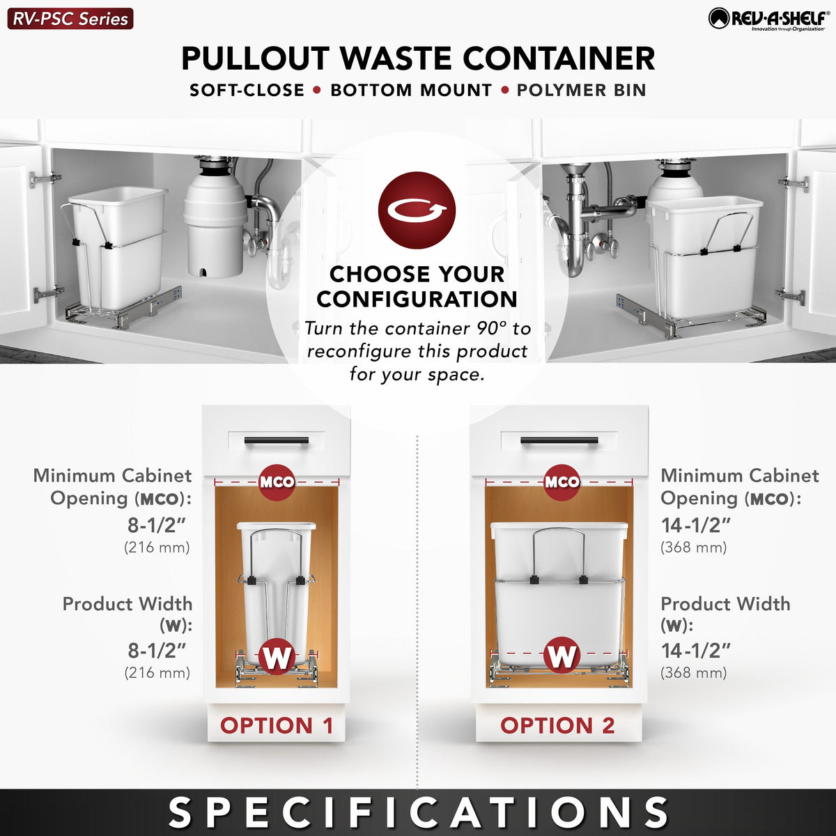 Rev-A-Shelf 20-Quart Plastic Pull-Out Trash Can with Soft-Close Slides