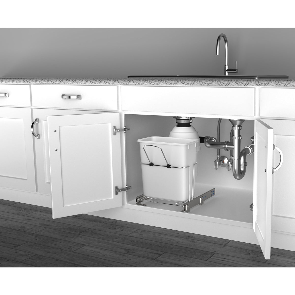 Rev-A-Shelf 20-Quart Plastic Pull-Out Trash Can with Soft-Close Slides