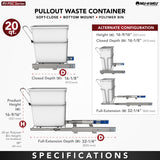 Rev-A-Shelf 20-Quart Soft-Close Pull-Out Trash Can, White Polymer Bin, Bottom-Mount RV-8PSC-11-5