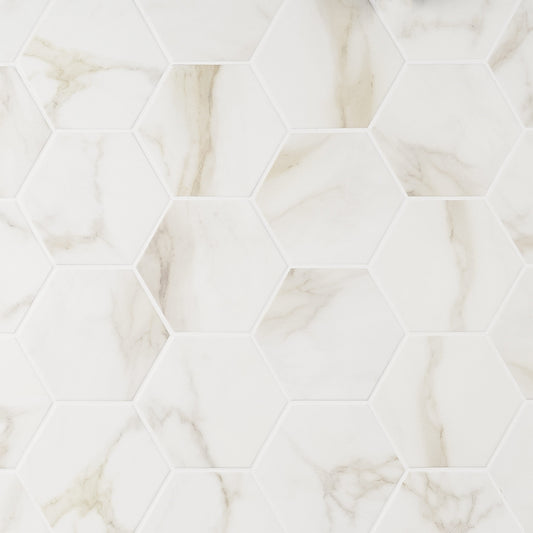 Artmore Tile Arsenale Calacatta 6-in x 7-in Matte Porcelain Marble look Hexagon Floor and Wall Tile product image