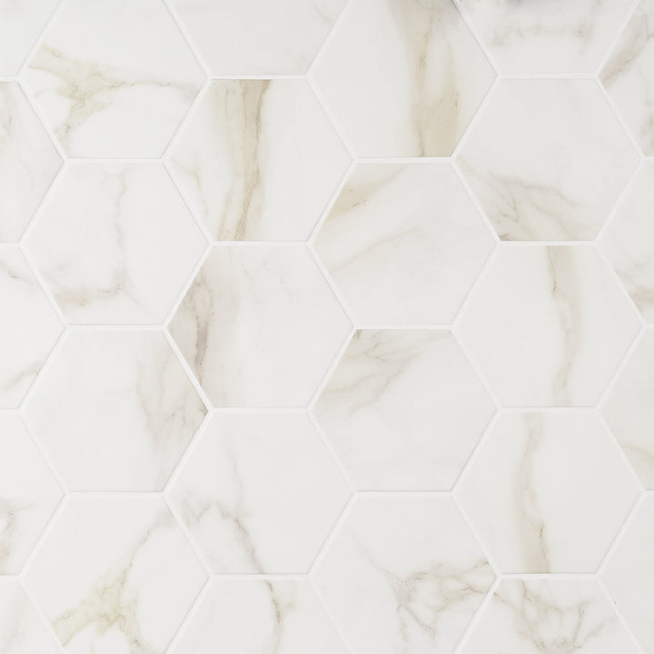 Artmore Tile Arsenale Calacatta 6-in x 7-in Matte Porcelain Marble look Hexagon Floor and Wall Tile product image