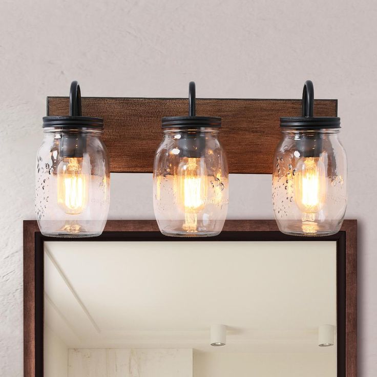 Vanity Araphi 3-Light Black Modern Farmhouse Metal Bathroom Wall Sconce with Walnut Wood Accents LED Compatible