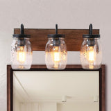 Vanity Araphi 3-Light Black Modern Farmhouse Metal Bathroom Wall Sconce with Walnut Wood Accents LED Compatible