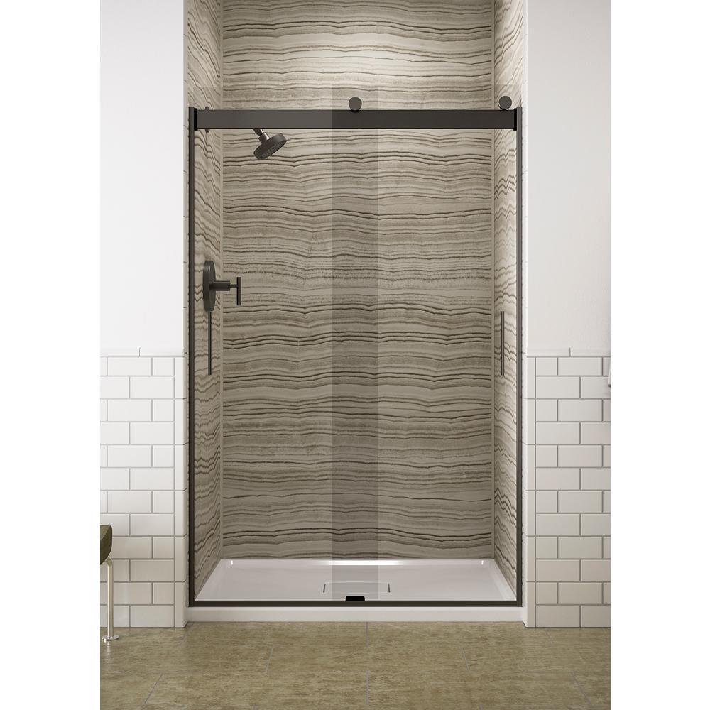 Levity 48 in. x 74 in. Semi-Frameless Sliding Shower Door in Nickel with Handle - Super Arbor