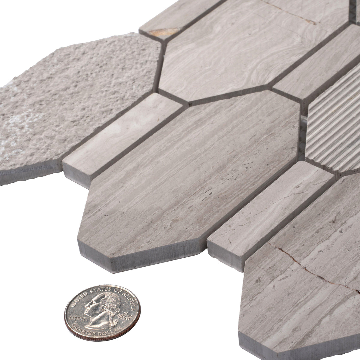 Apollo Tile (Sample) Sparta Wooden Gray 4-in x 4-in Polished Marble Honeycomb Wood Look Floor and Wall Tile