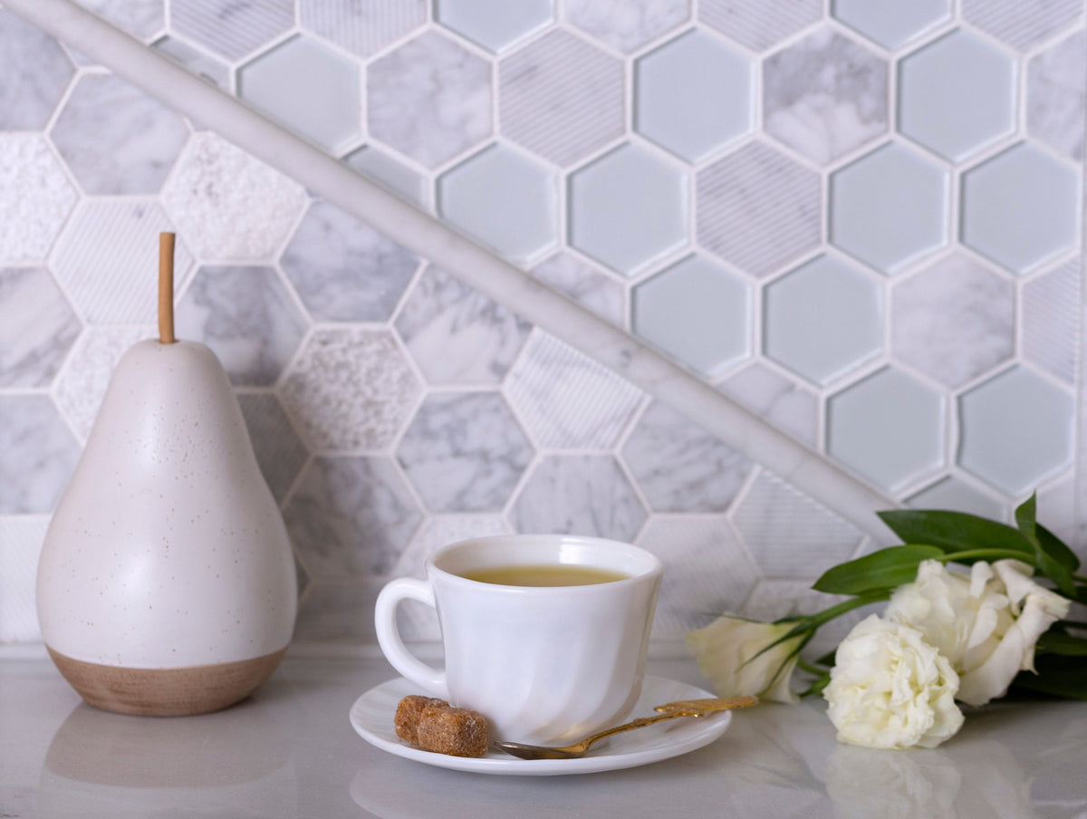 Apollo Tile (Sample) Sparta Gray 4-in x 4-in Polished Marble Honeycomb Mosaic Floor and Wall Tile